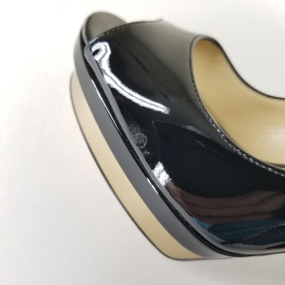 JIMMY CHOO Patent Leather Platform Heels Open Toe Stiletto Pumps Size 37 - Picture 5 of 16